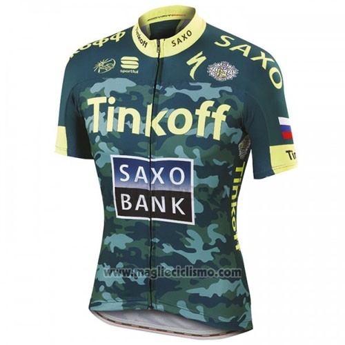 2016 Abbigliamento Ciclismo Tinkoff Saxo Bank Giallo e Verde Manica Corta e Salopette